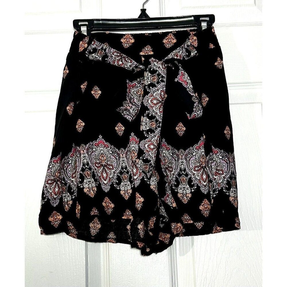 SHOSHO Paperbag Shorts Juniors Large Flowy Belted Soft Thin Paisley Boho Coastal
